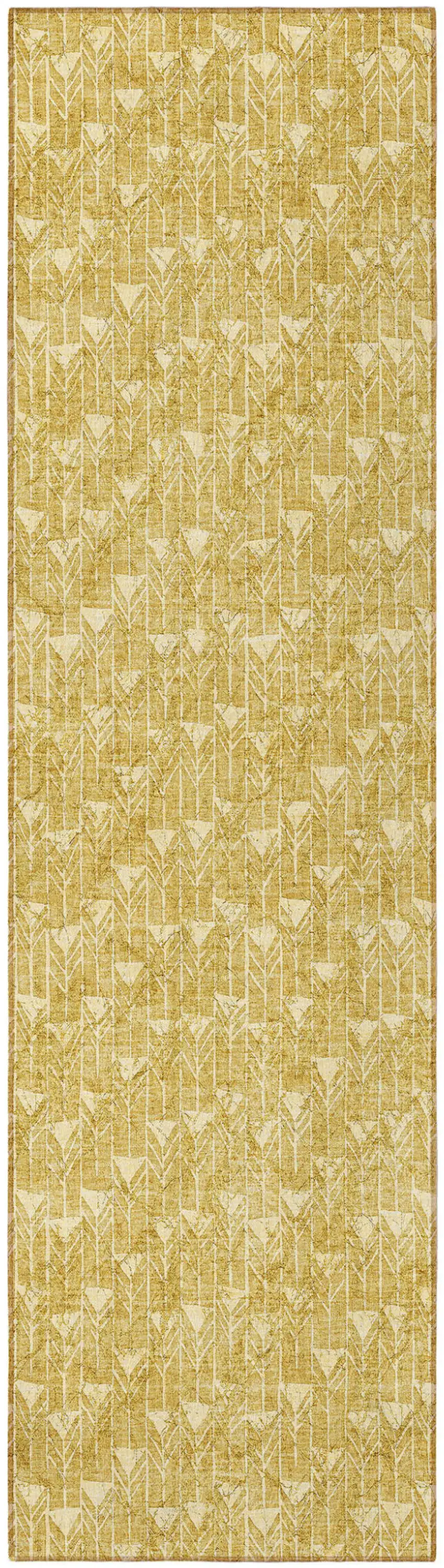 Gold Geometric Washable Non Skid Indoor Outdoor Runner Rug Photo 5