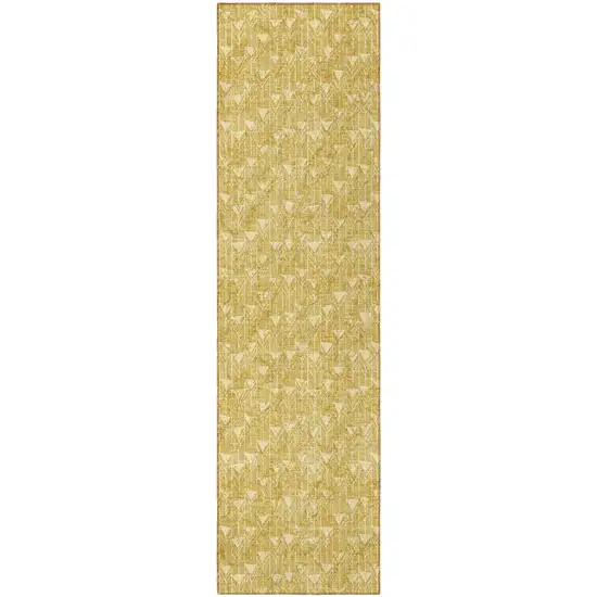 Gold Geometric Washable Non Skid Indoor Outdoor Runner Rug Photo 4