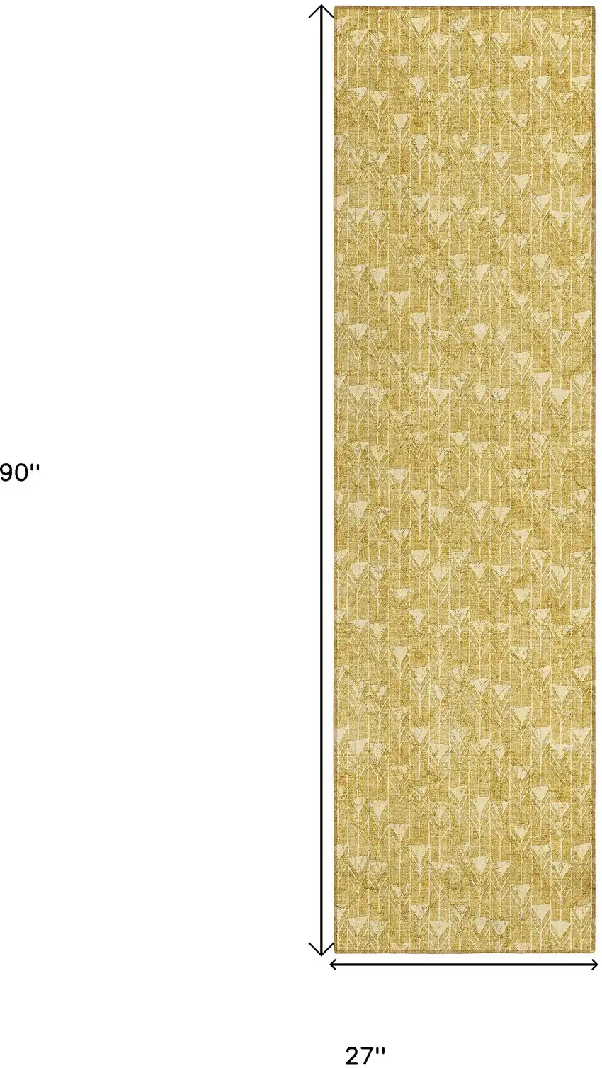 Gold Geometric Washable Non Skid Indoor Outdoor Runner Rug Photo 3