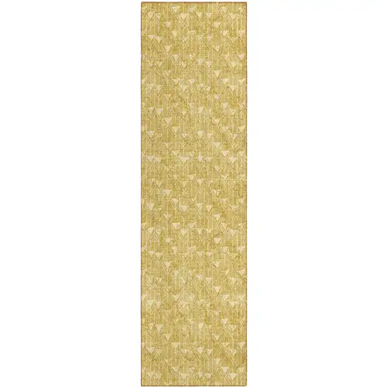 Gold Geometric Washable Non Skid Indoor Outdoor Runner Rug Photo 2