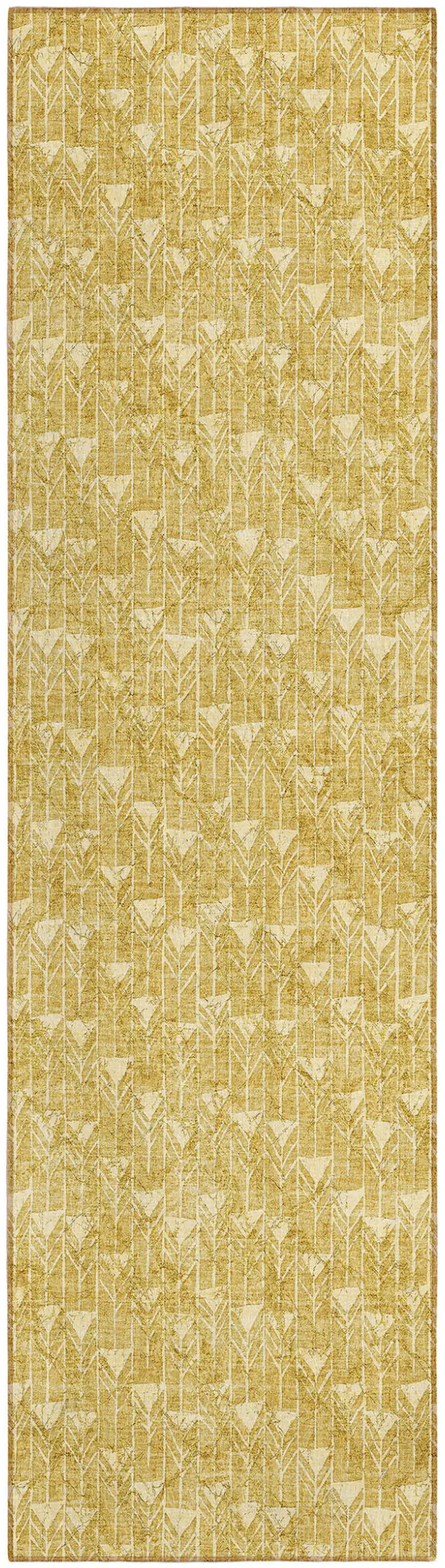 Gold Geometric Washable Non Skid Indoor Outdoor Runner Rug Photo 2