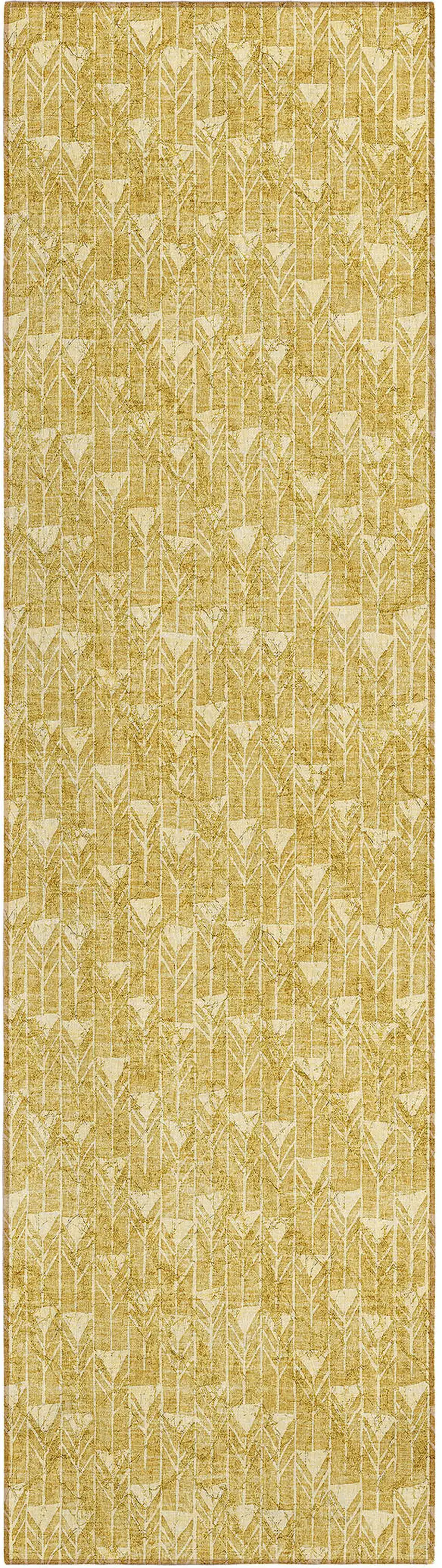 Gold Geometric Washable Non Skid Indoor Outdoor Runner Rug Photo 2