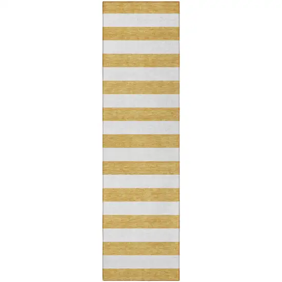 Gold Striped Washable Non Skid Indoor Outdoor Runner Rug Photo 4