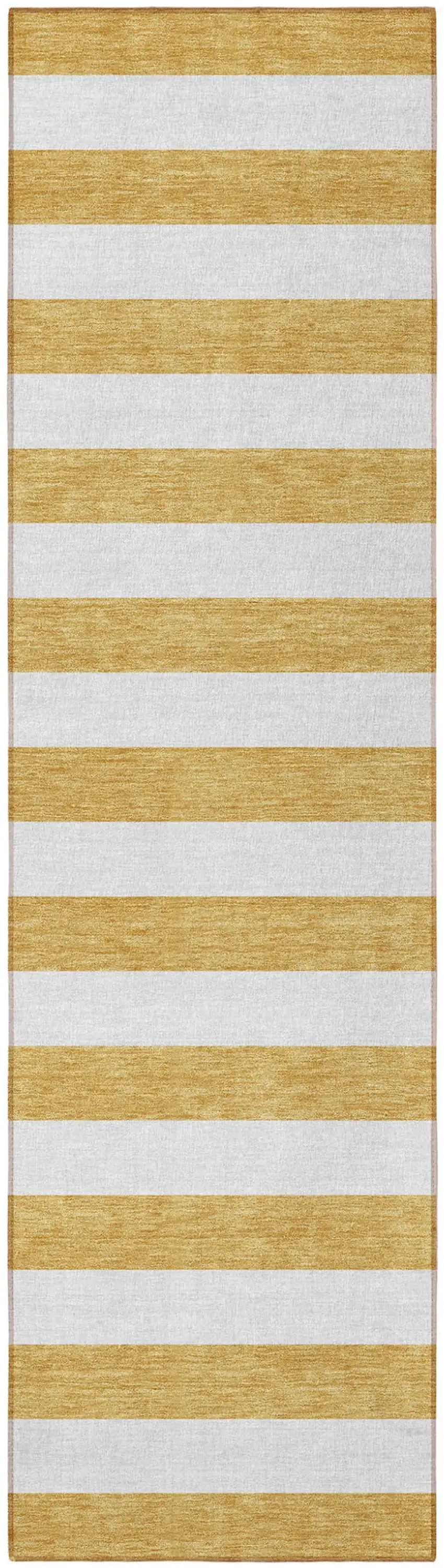 Gold Striped Washable Non Skid Indoor Outdoor Runner Rug Photo 4