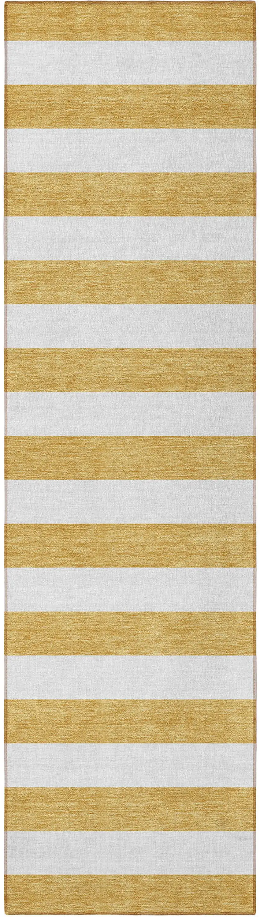Gold Striped Washable Non Skid Indoor Outdoor Runner Rug Photo 4