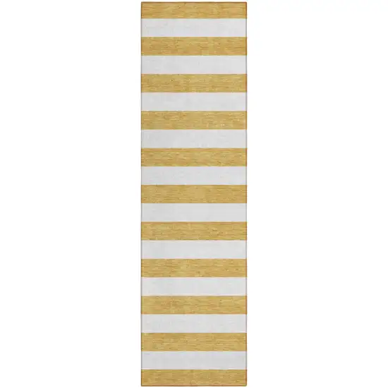 Gold Striped Washable Non Skid Indoor Outdoor Runner Rug Photo 2
