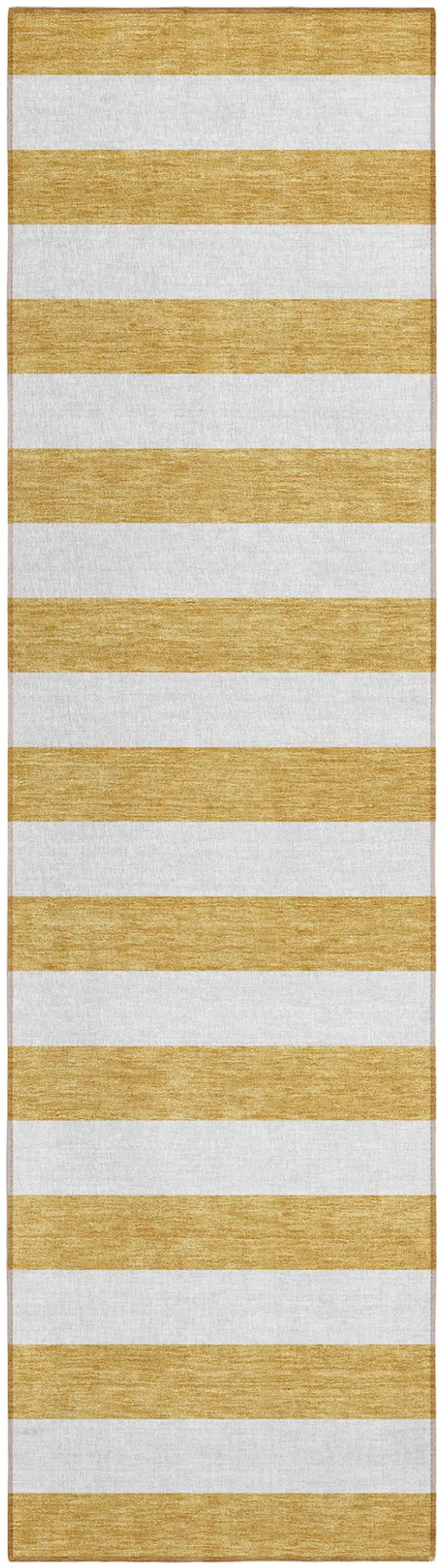 Gold Striped Washable Non Skid Indoor Outdoor Runner Rug Photo 2