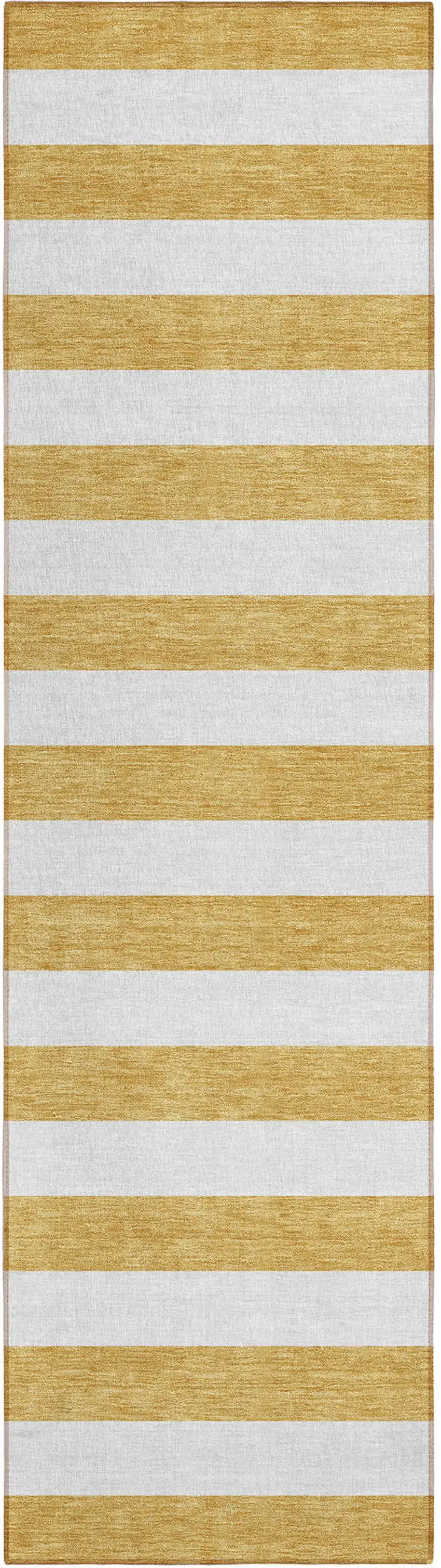 Gold Striped Washable Non Skid Indoor Outdoor Runner Rug Photo 2