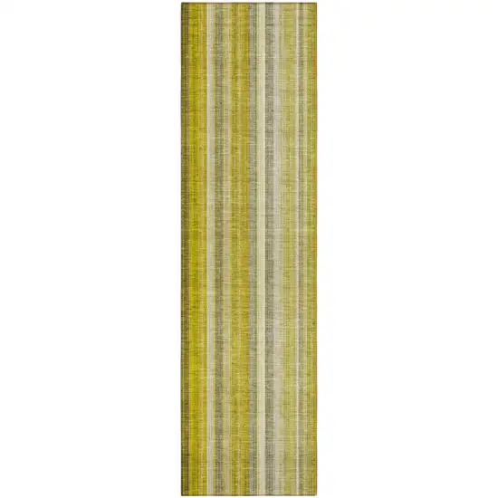 8' Runner Gold Striped Washable Non Skid Indoor Outdoor Runner Rug Photo 1