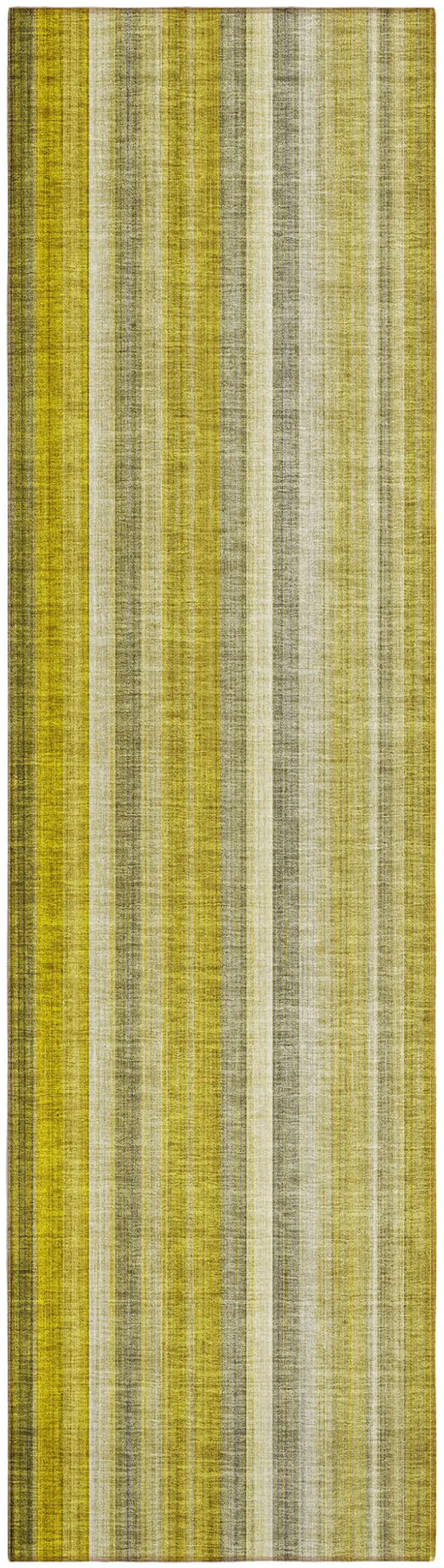 8' Runner Gold Striped Washable Non Skid Indoor Outdoor Runner Rug Photo 1