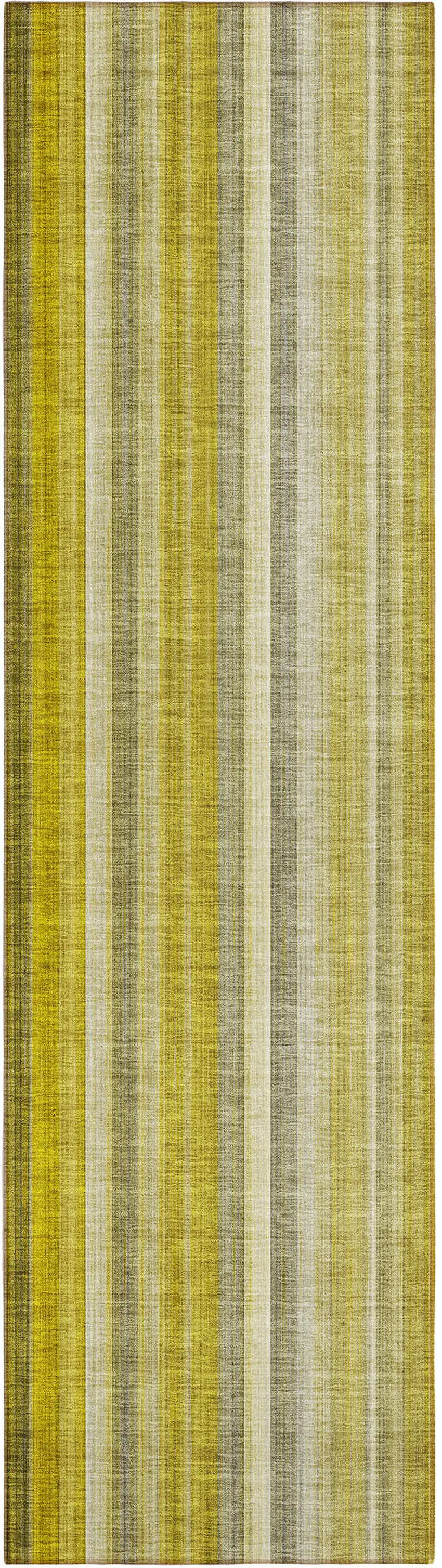 8' Runner Gold Striped Washable Non Skid Indoor Outdoor Runner Rug Photo 1