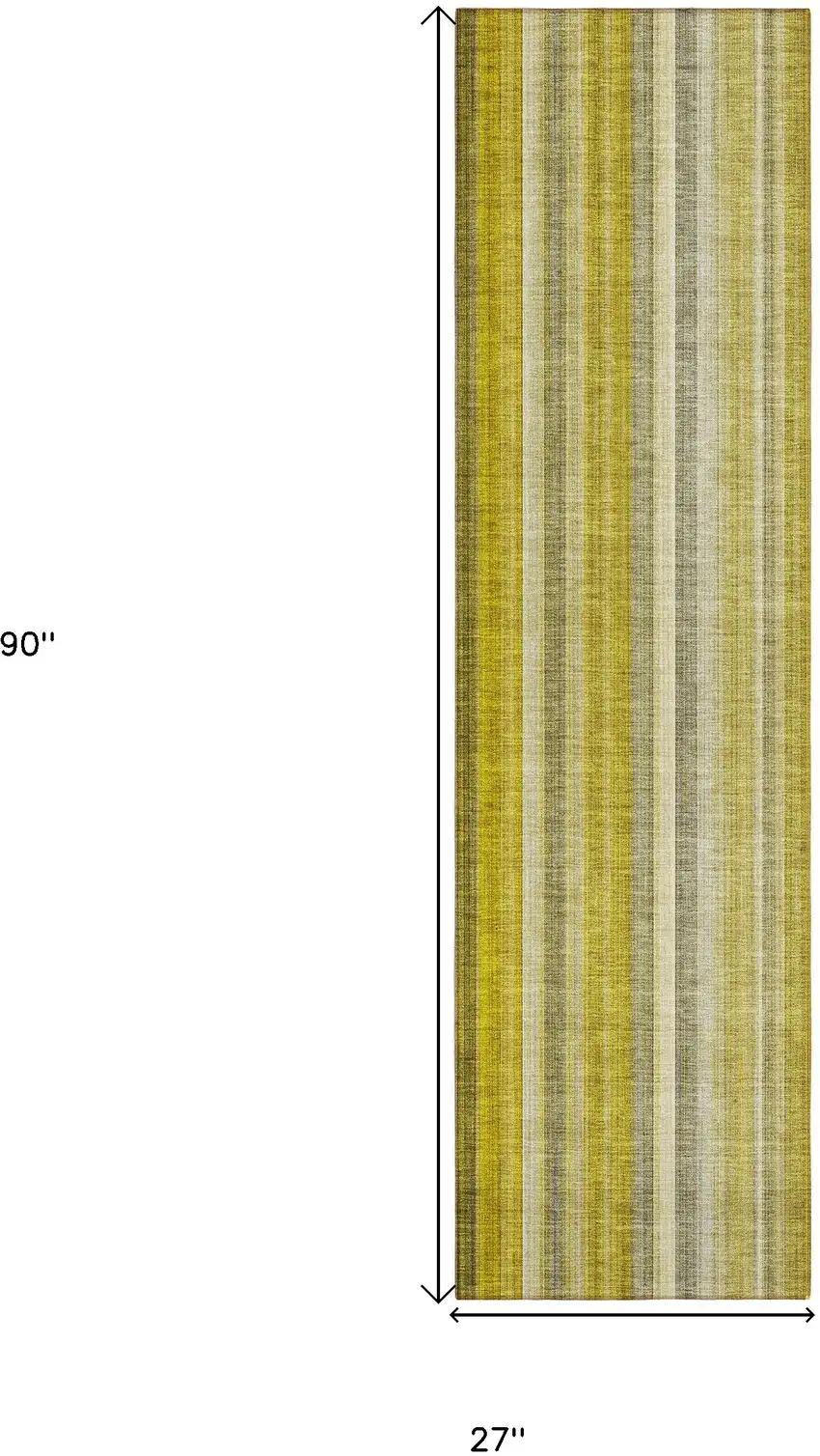 8' Runner Gold Striped Washable Non Skid Indoor Outdoor Runner Rug Photo 8