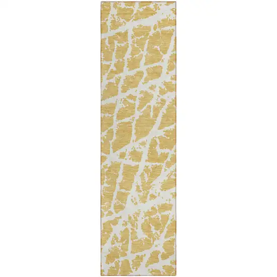 8' Runner Gold and White Abstract Washable Non Skid Indoor Outdoor Runner Rug Photo 2