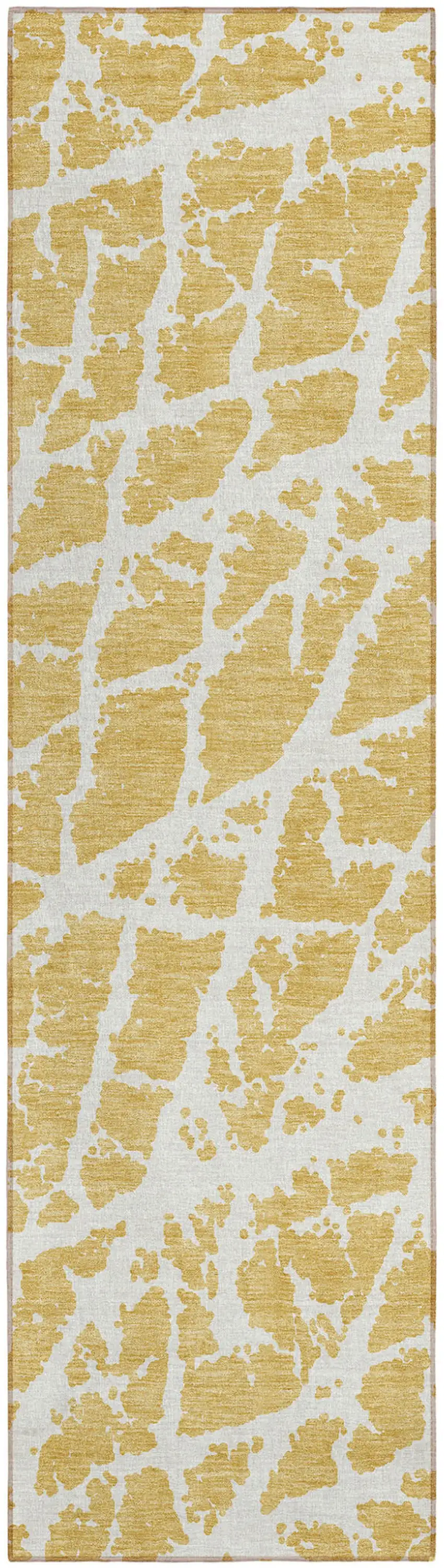 8' Runner Gold and White Abstract Washable Non Skid Indoor Outdoor Runner Rug Photo 2