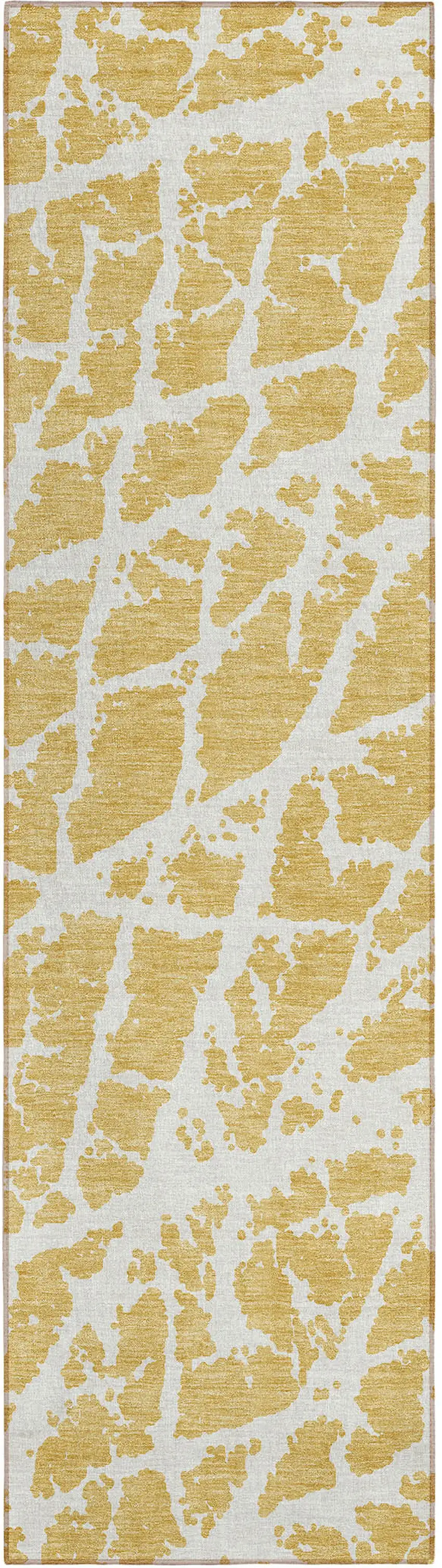8' Runner Gold and White Abstract Washable Non Skid Indoor Outdoor Runner Rug Photo 2