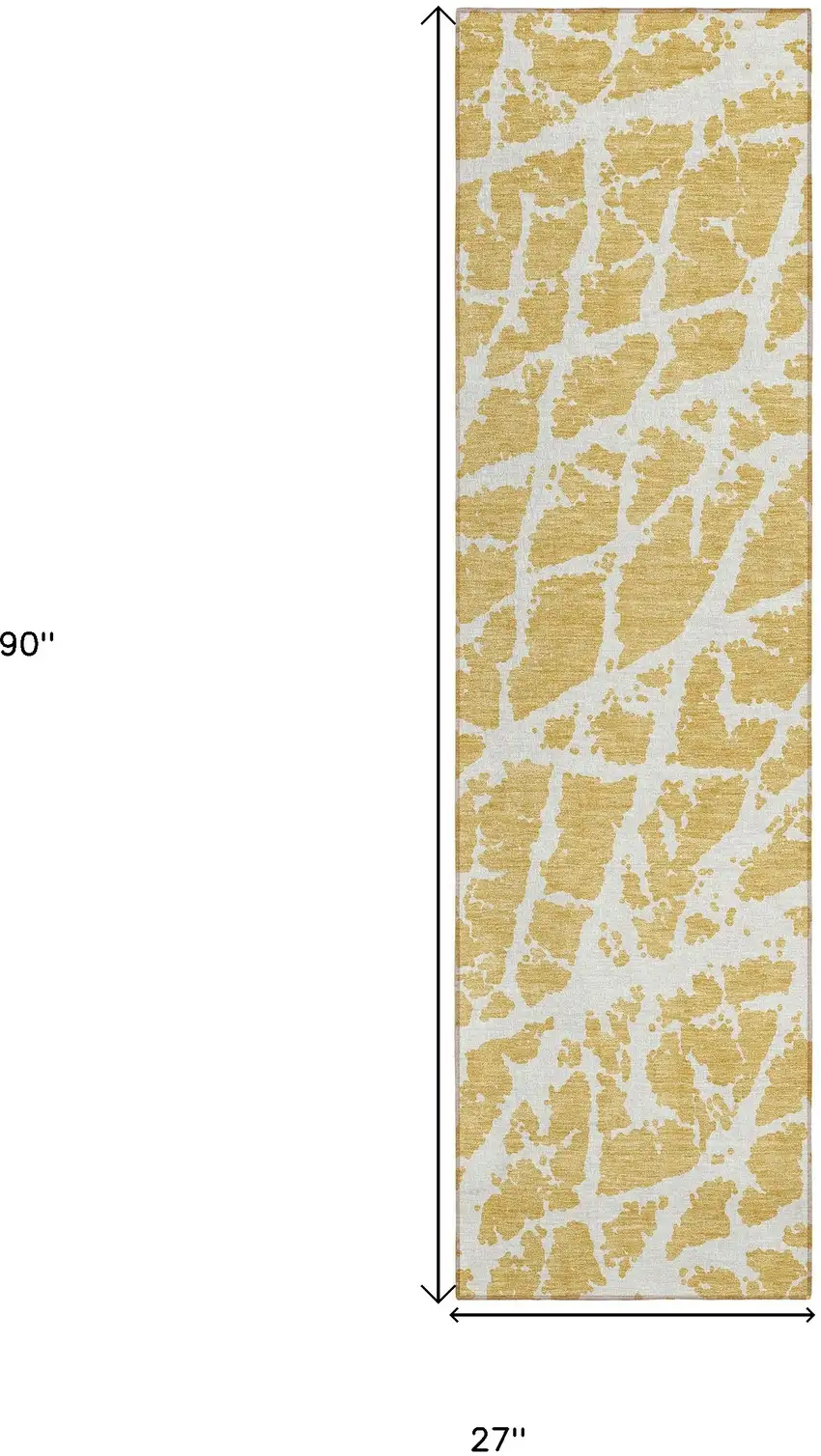 8' Runner Gold and White Abstract Washable Non Skid Indoor Outdoor Runner Rug Photo 3