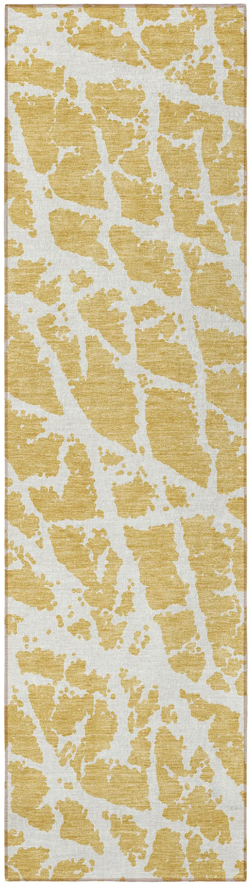 8' Runner Gold and White Abstract Washable Non Skid Indoor Outdoor Runner Rug Photo 5