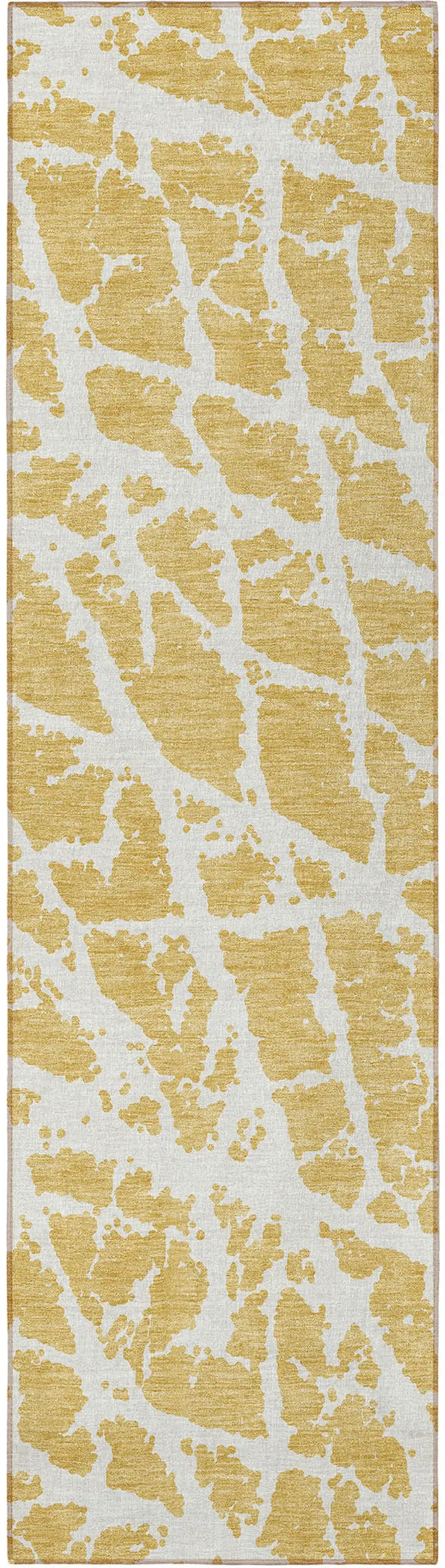 8' Runner Gold and White Abstract Washable Non Skid Indoor Outdoor Runner Rug Photo 5