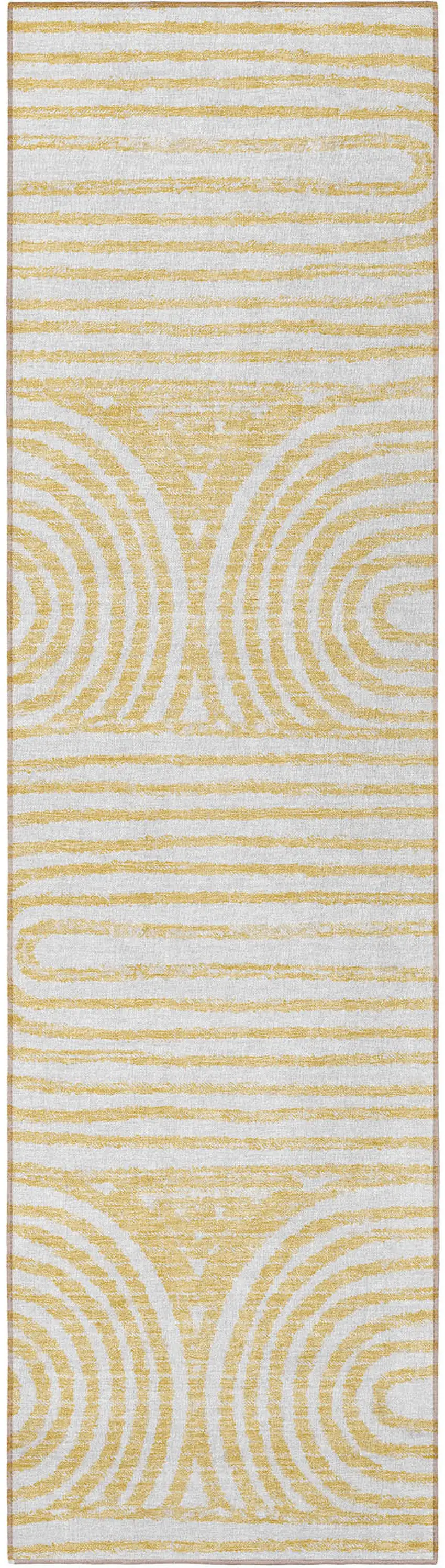 8' Runner Gold and White Abstract Washable Non Skid Indoor Outdoor Runner Rug Photo 4