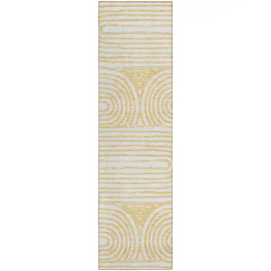 8' Runner Gold and White Abstract Washable Non Skid Indoor Outdoor Runner Rug Photo 2