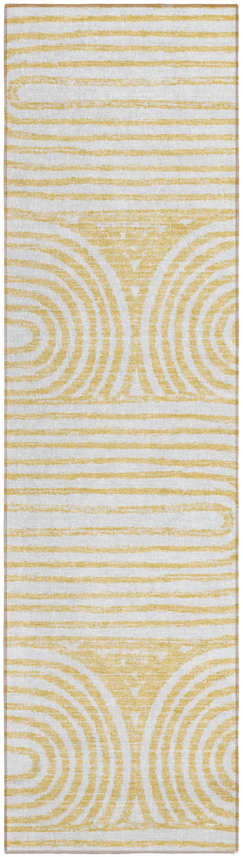 8' Runner Gold and White Abstract Washable Non Skid Indoor Outdoor Runner Rug Photo 2