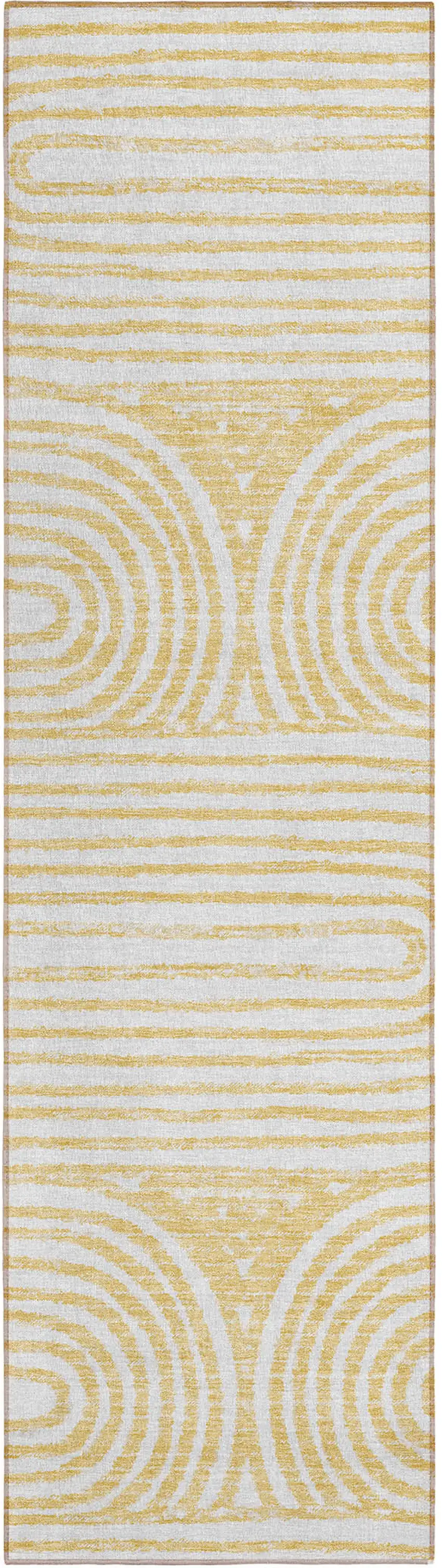 8' Runner Gold and White Abstract Washable Non Skid Indoor Outdoor Runner Rug Photo 2