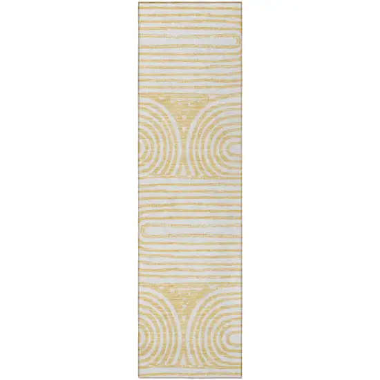 Gold and White Abstract Washable Non Skid Indoor Outdoor Runner Rug Photo 5