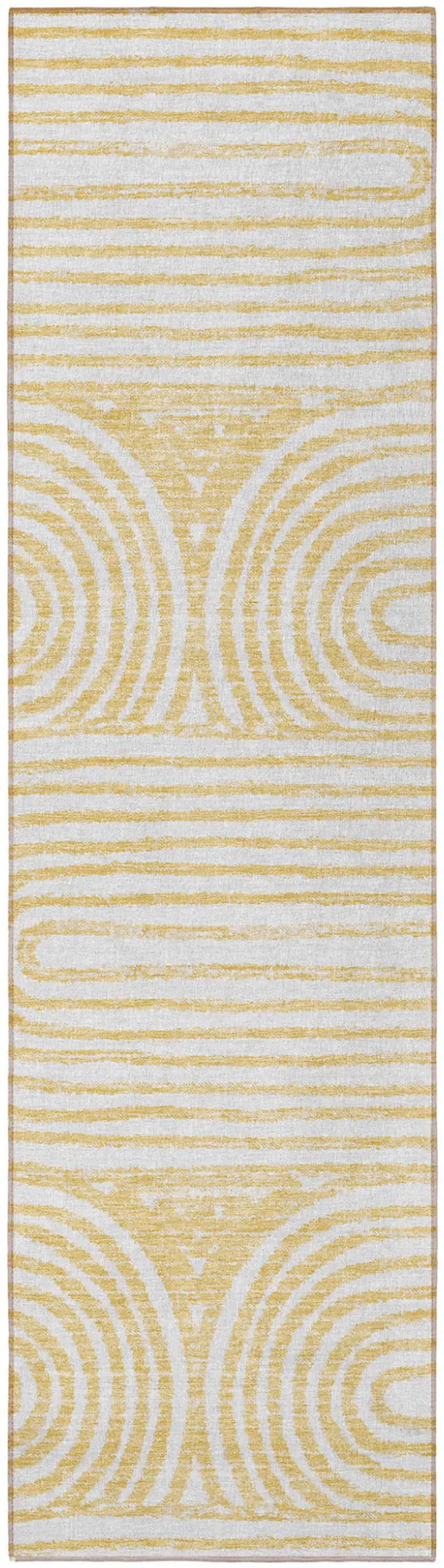 Gold and White Abstract Washable Non Skid Indoor Outdoor Runner Rug Photo 5