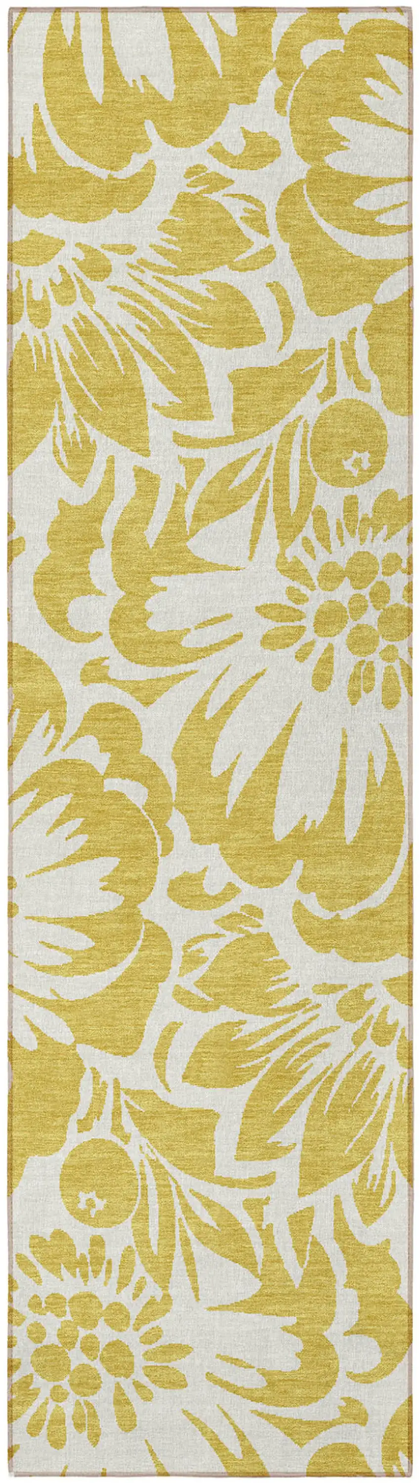 Gold and White Floral Washable Non Skid Indoor Outdoor Runner Rug Photo 5