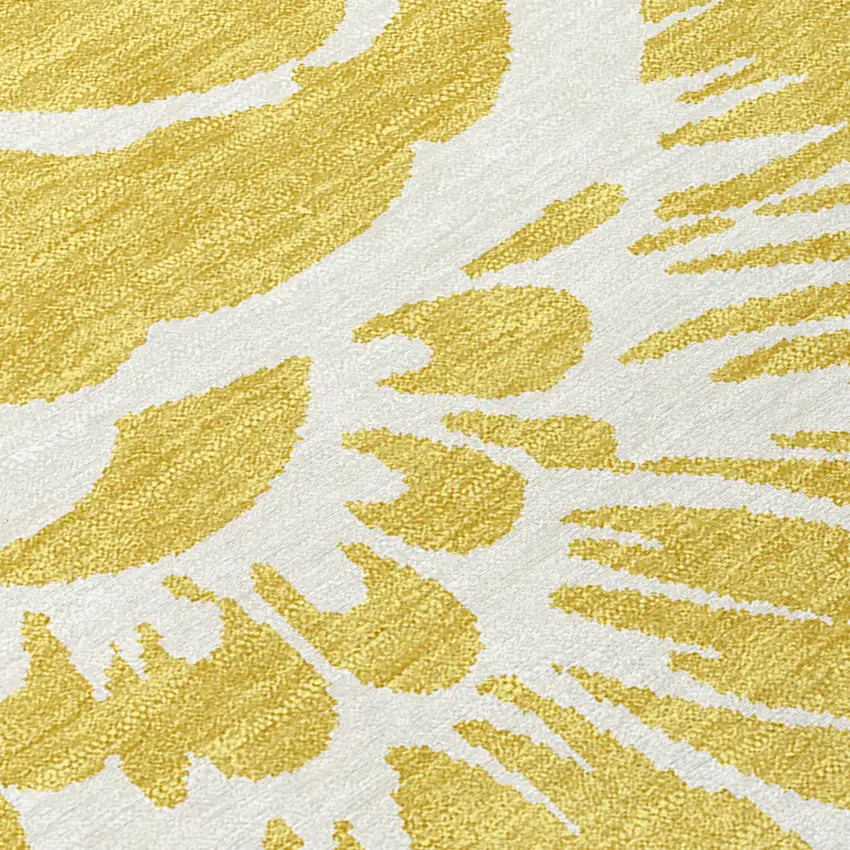 Gold and White Floral Washable Non Skid Indoor Outdoor Runner Rug Photo 8