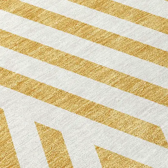 Gold and White Geometric Washable Non Skid Indoor Outdoor Runner Rug Photo 7