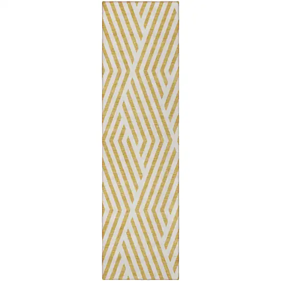 Gold and White Geometric Washable Non Skid Indoor Outdoor Runner Rug Photo 4