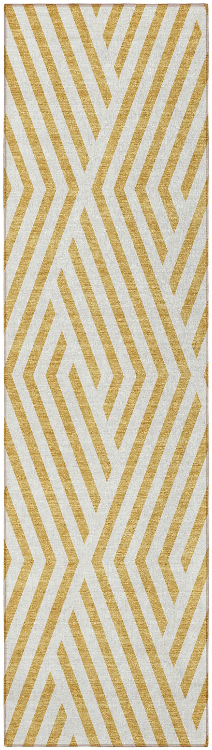 Gold and White Geometric Washable Non Skid Indoor Outdoor Runner Rug Photo 4