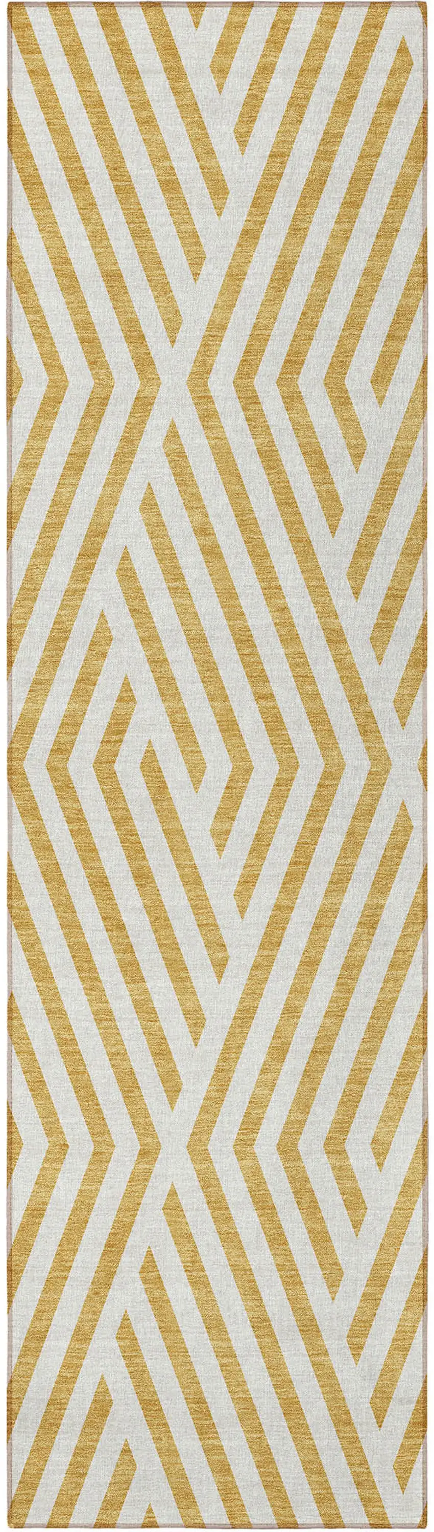 Gold and White Geometric Washable Non Skid Indoor Outdoor Runner Rug Photo 4