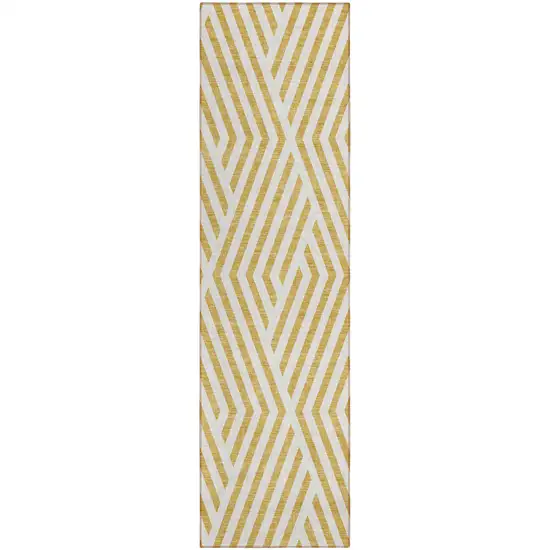Gold and White Geometric Washable Non Skid Indoor Outdoor Runner Rug Photo 2