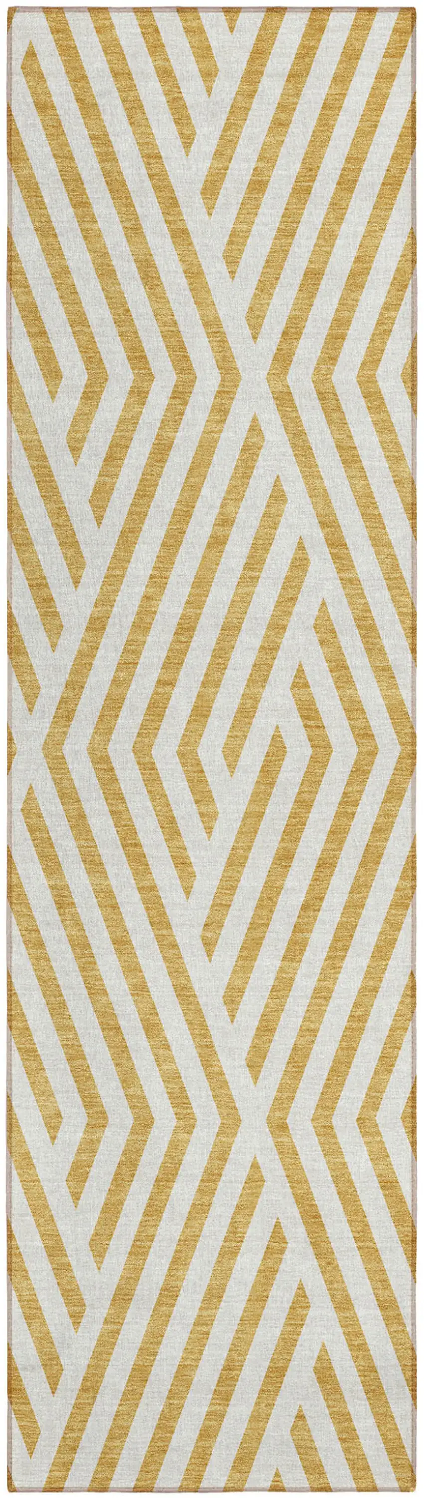 Gold and White Geometric Washable Non Skid Indoor Outdoor Runner Rug Photo 2