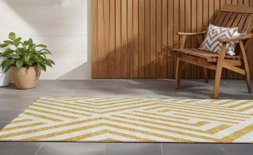 Gold and White Geometric Washable Non Skid Indoor Outdoor Runner Rug Photo 1