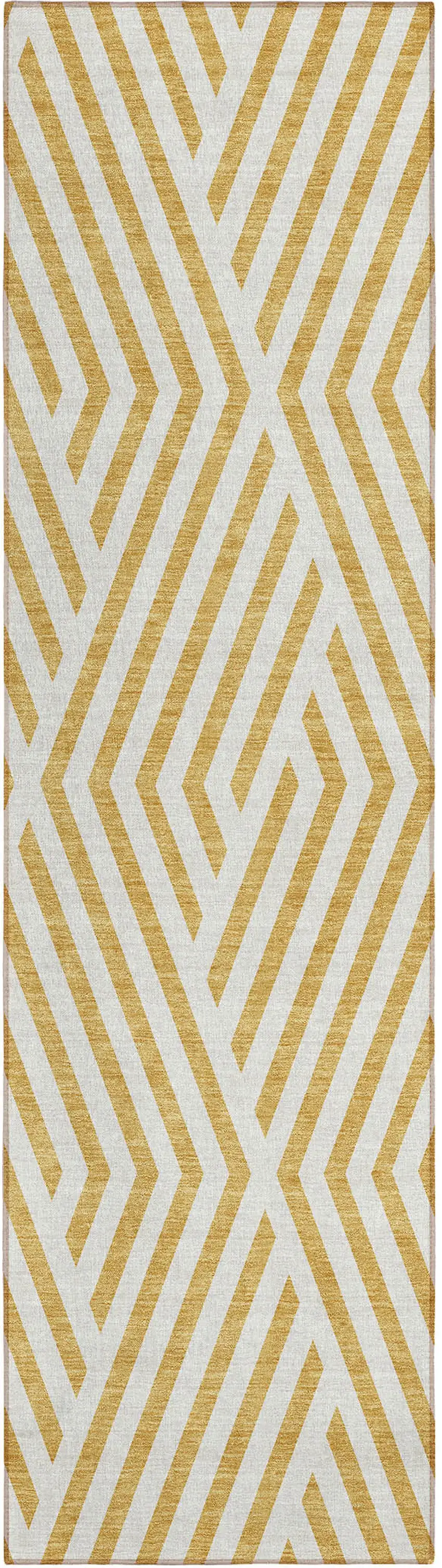 8' Runner Gold and White Geometric Washable Non Skid Indoor Outdoor Runner Rug Photo 2
