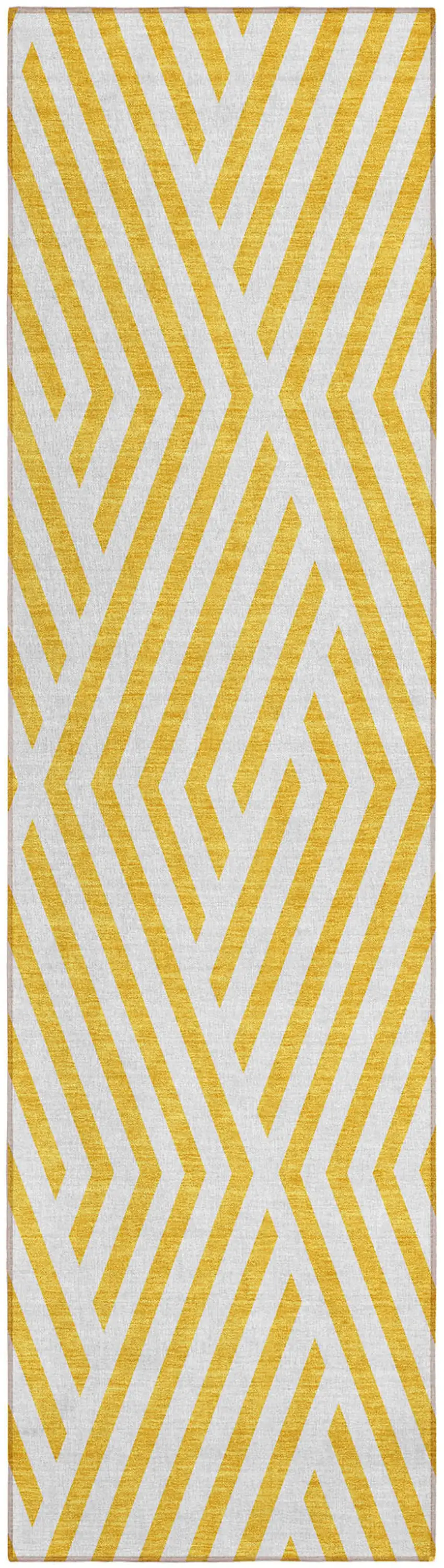 Gold and White Geometric Washable Non Skid Indoor Outdoor Runner Rug Photo 2