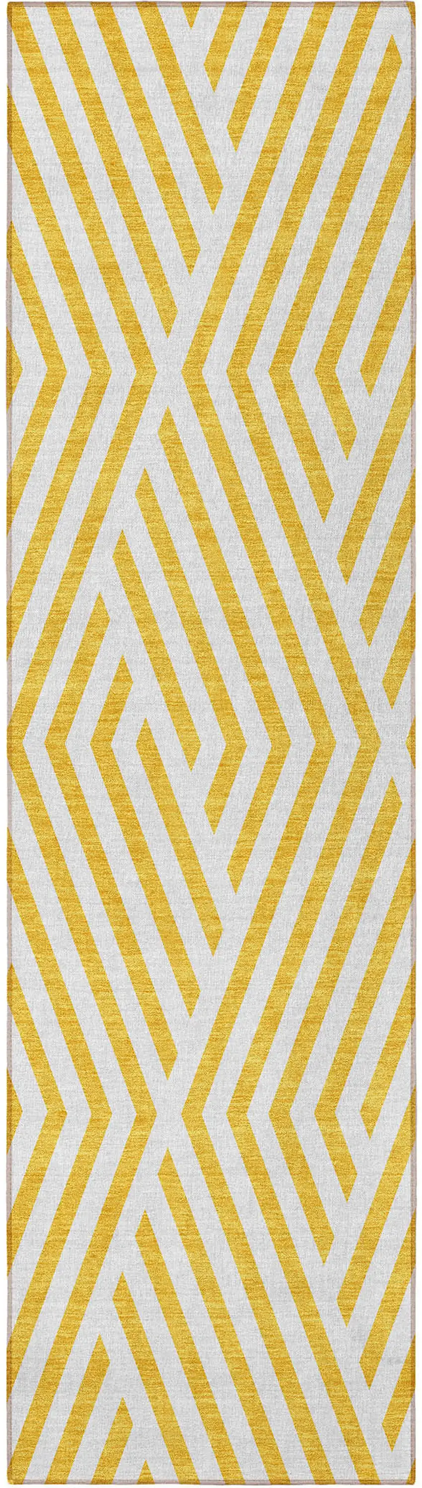 8' Runner Gold and White Geometric Washable Non Skid Indoor Outdoor Runner Rug Photo 5