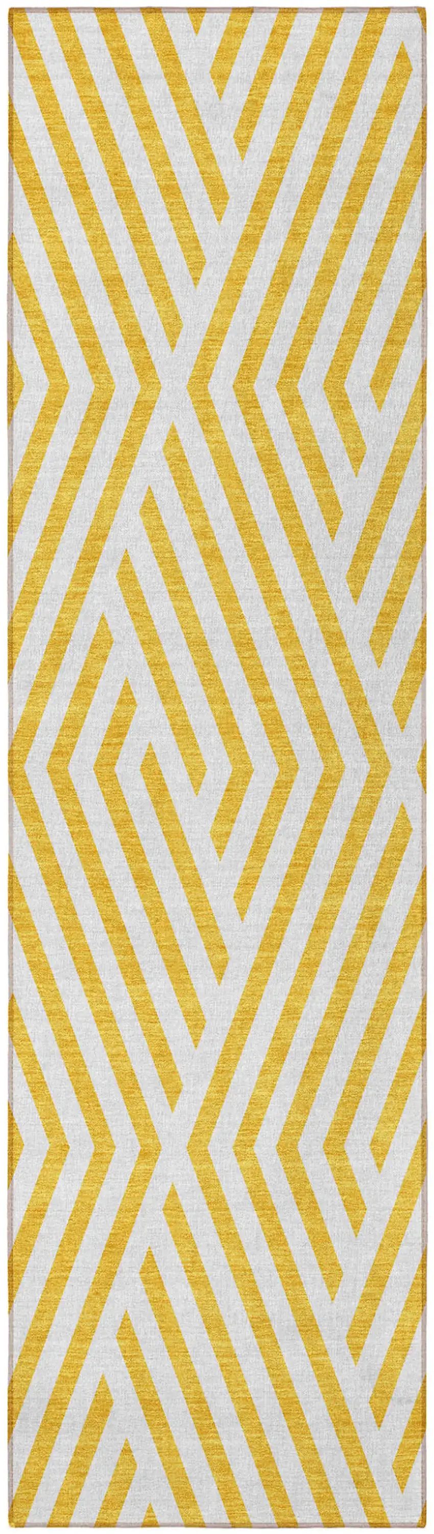Gold and White Geometric Washable Non Skid Indoor Outdoor Runner Rug Photo 4