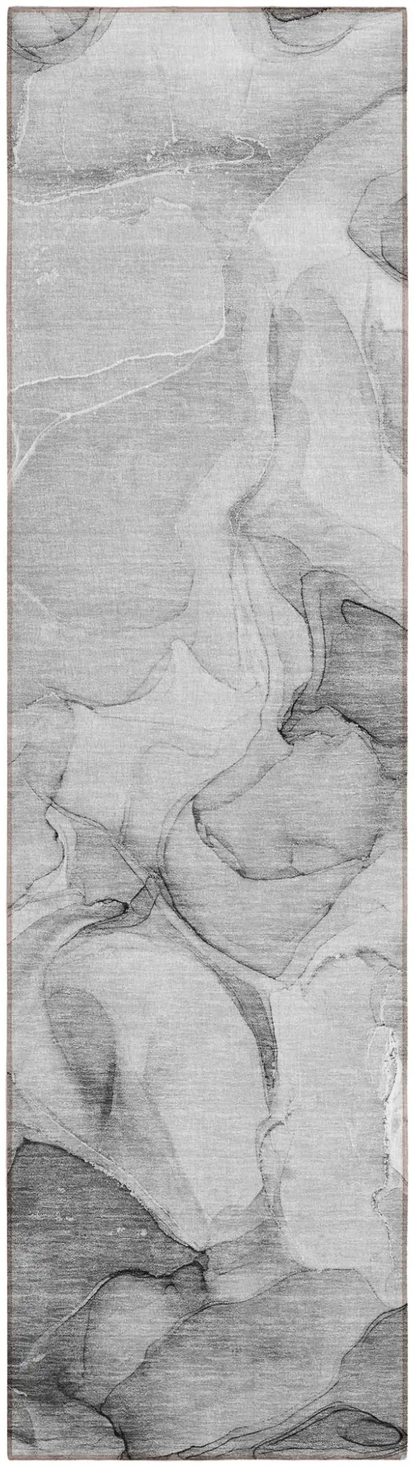 8' Runner Gray Abstract Washable Non Skid Indoor Outdoor Runner Rug Photo 2