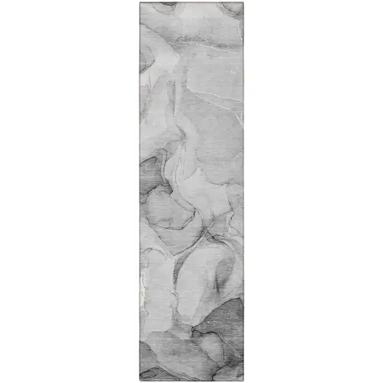 Gray Abstract Washable Non Skid Indoor Outdoor Runner Rug Photo 4