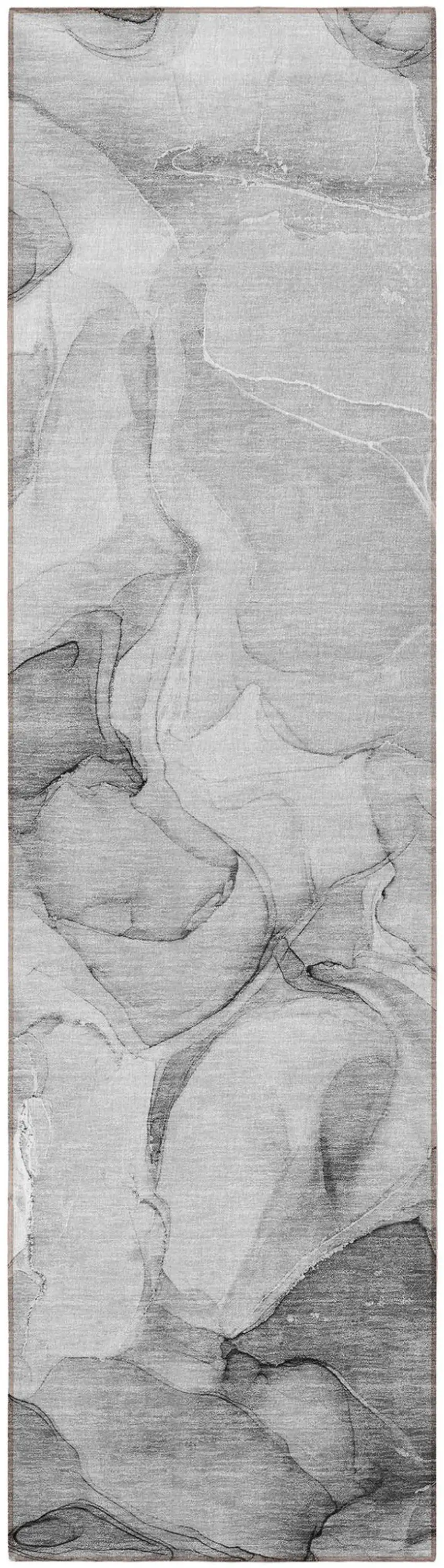 Gray Abstract Washable Non Skid Indoor Outdoor Runner Rug Photo 4