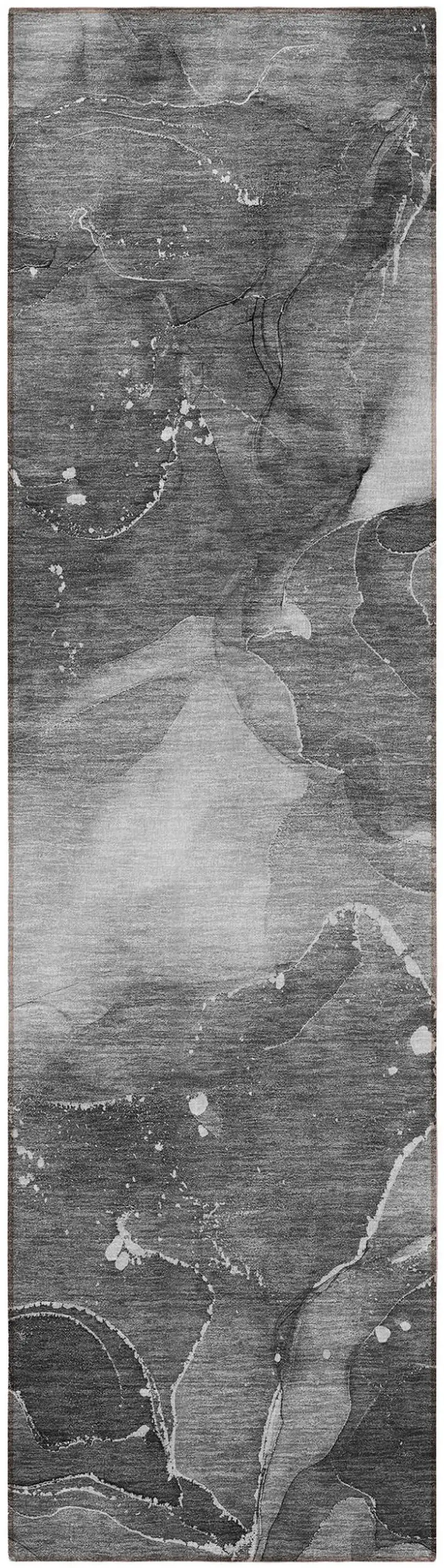 8' Runner Gray Abstract Washable Non Skid Indoor Outdoor Runner Rug Photo 6