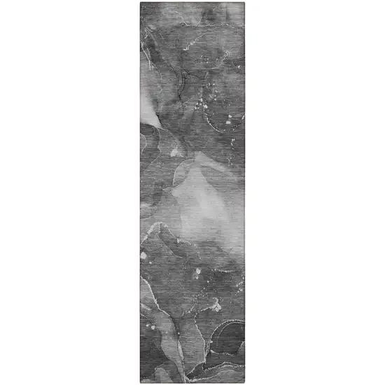 8' Runner Gray Abstract Washable Non Skid Indoor Outdoor Runner Rug Photo 2