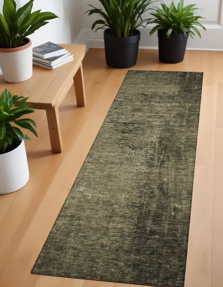 Gray Abstract Washable Non Skid Indoor Outdoor Runner Rug Photo 1