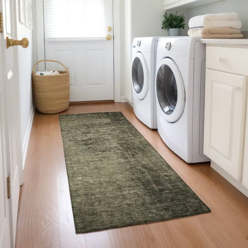 Gray Abstract Washable Non Skid Indoor Outdoor Runner Rug Photo 9