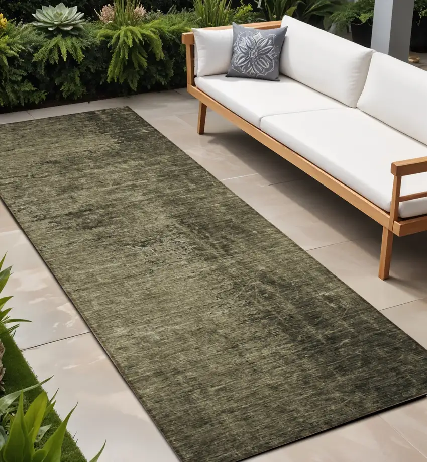 Gray Abstract Washable Non Skid Indoor Outdoor Runner Rug Photo 1