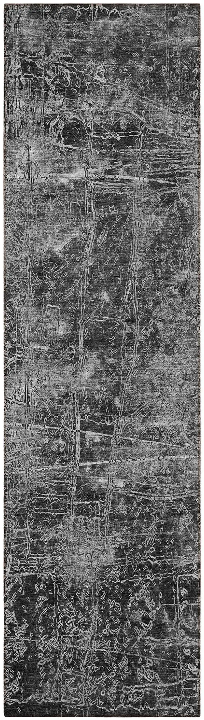 Gray Abstract Washable Non Skid Indoor Outdoor Runner Rug Photo 5